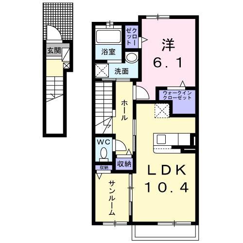 コンフィアンスV(1LDK/2階)の間取り写真