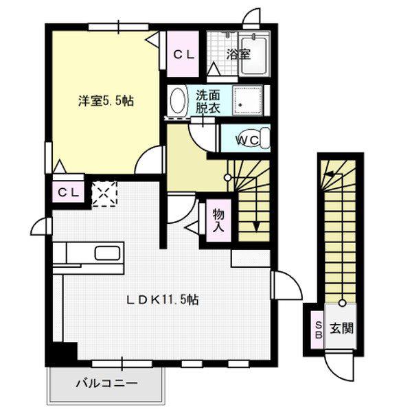 ストリーム多の津(1LDK/2階)の間取り写真