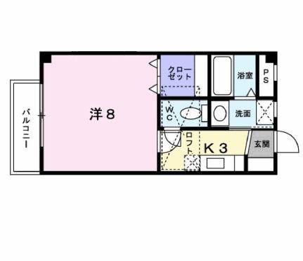 プラシードI(1K/2階)の間取り写真