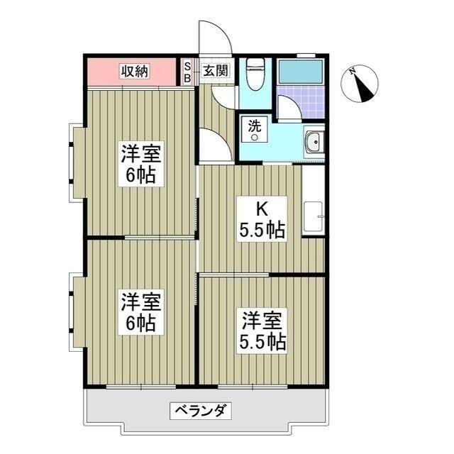 セレン指扇ハイム(3K/2階)の間取り写真