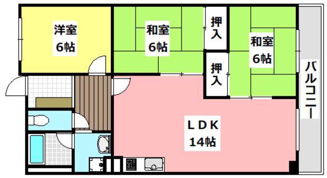 グリーン平尾(3LDK/4階)の間取り写真