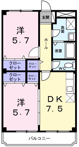 シティロッジ(2DK/1階)の間取り写真