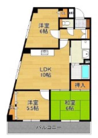 ロジュマン泉佐野(3LDK/6階)の間取り写真