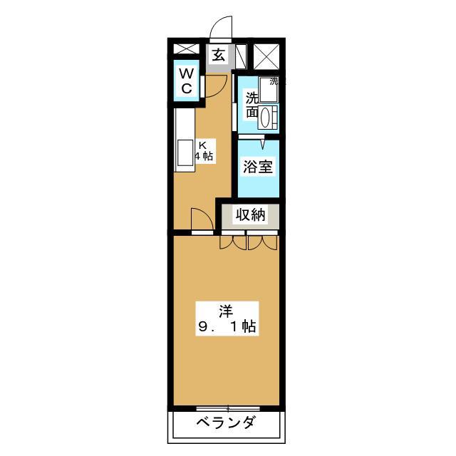 リヴァージュ A棟(1K/2階)の間取り写真