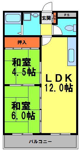 ソルトリバーハイツ(2LDK/2階)の間取り写真
