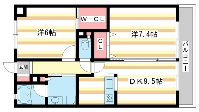 K‐TERRACE学研奈良登美ヶ丘 南館(2DK/3階)の間取り写真