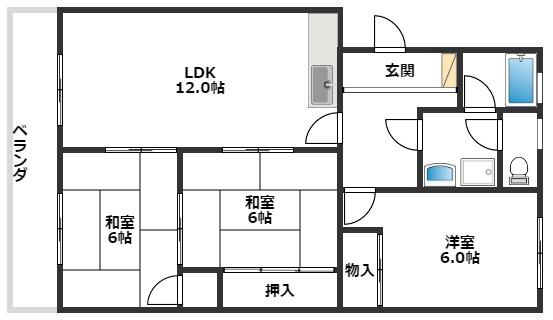 谷ハイツ(3LDK/2階)の間取り写真