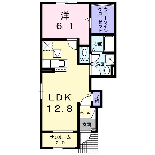 サーレ・ウエスト III(1LDK/1階)の間取り写真