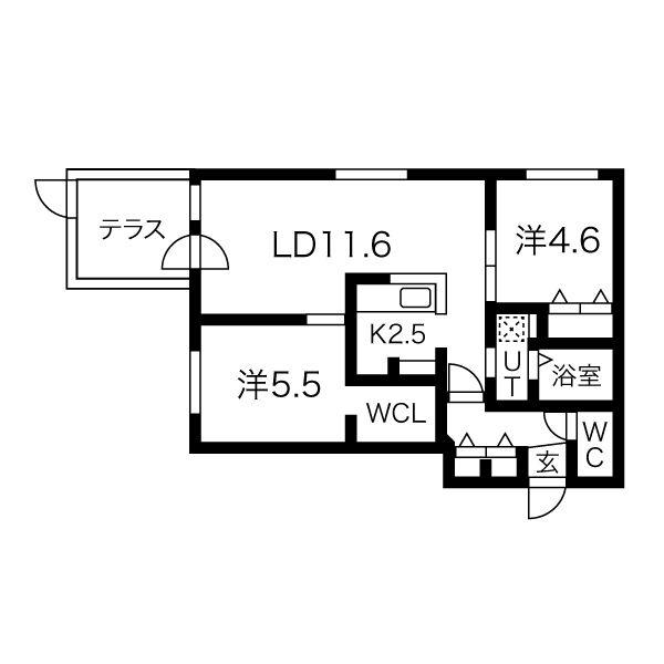 エアフォルク学園前(2LDK/1階)の間取り写真