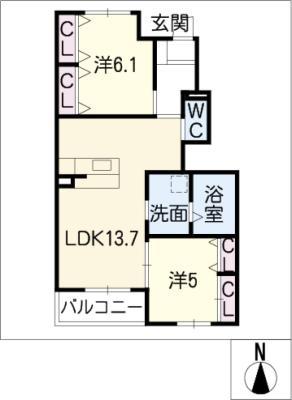プランタン雅(2LDK/1階)の間取り写真