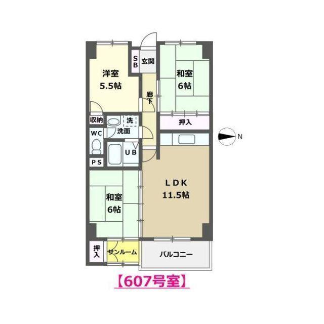 高畠ロイヤルレジデンス(3LDK/6階)の間取り写真