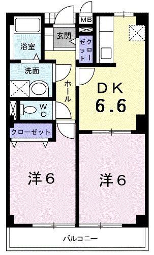メゾン・ブランカ(2DK/2階)の間取り写真
