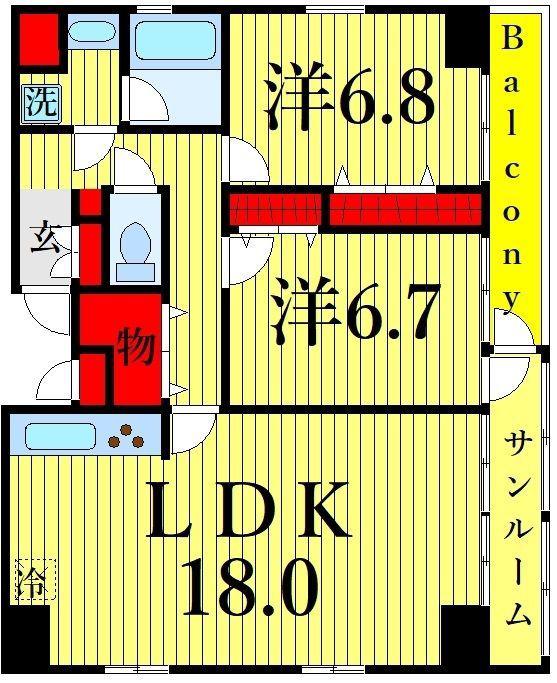 ジェネラス・パレス(2LDK/7階)の間取り写真