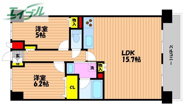 ル・サンク西市(2LDK/8階)の間取り写真