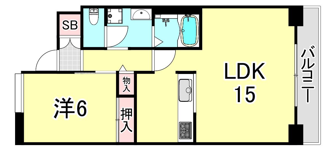 UR シティハイツ西宮北口(1LDK/1階)の間取り写真