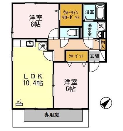 ウィルモア原口A(2LDK/1階)の間取り写真