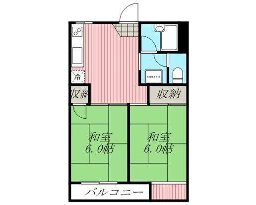 エムビーエスハイツ B棟(2DK/1階)の間取り写真