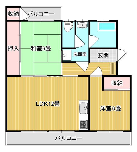 サンライズシャトー塩山(2LDK/2階)の間取り写真