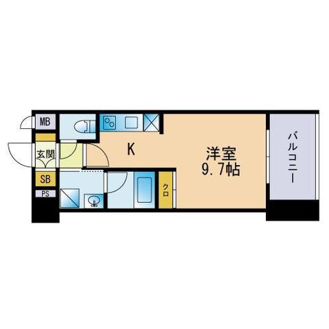 ヴィラージュ渡辺通(ワンルーム/1階)の間取り写真