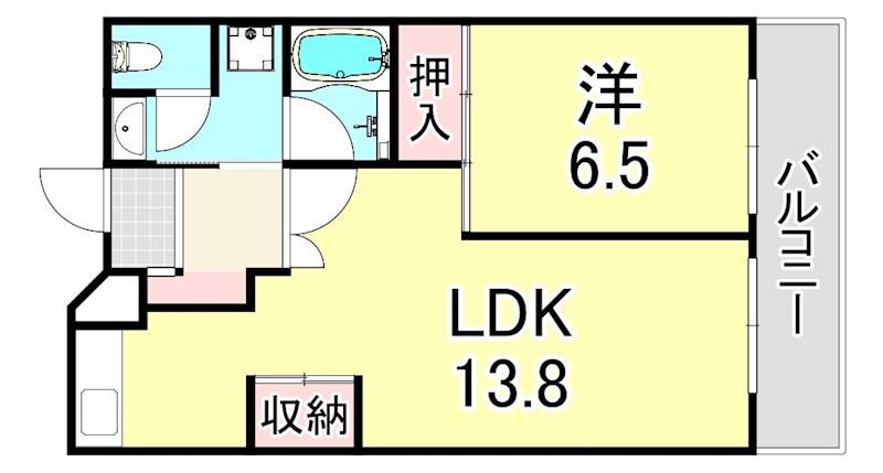 UR 武庫川2(1LDK/3階)の間取り写真