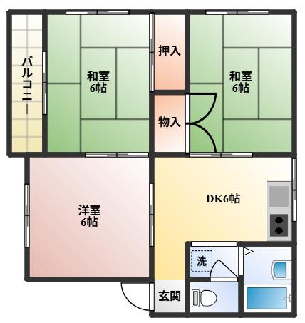 ハイデンス本町(3DK/2階)の間取り写真