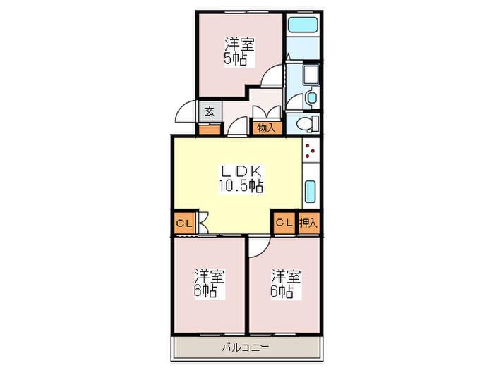 パールハイツ川西(3LDK/4階)の間取り写真