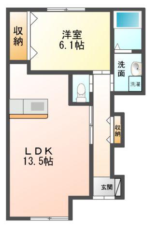 ヒーリングプレイス(1LDK/1階)の間取り写真