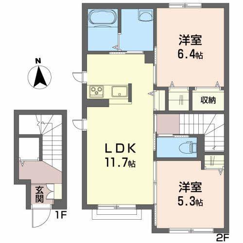 シャーメゾンラフィネ(2LDK/2階)の間取り写真