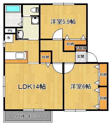 フェリーチェ南仙台B棟(2LDK/1階)の間取り写真