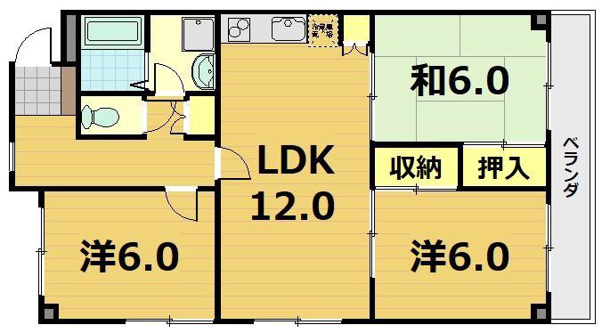 メゾンミソノ(3LDK/5階)の間取り写真