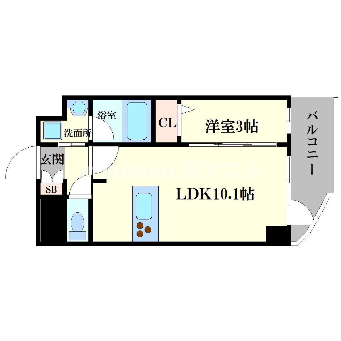 S-RESIDENCE福島玉川UNO(1LDK/11階)の間取り写真