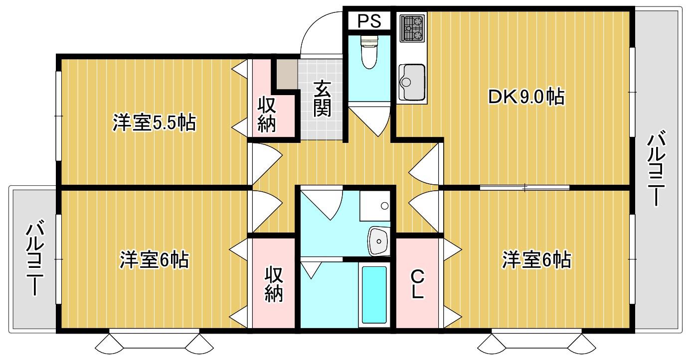 ハピネス篤B(3DK/1階)の間取り写真