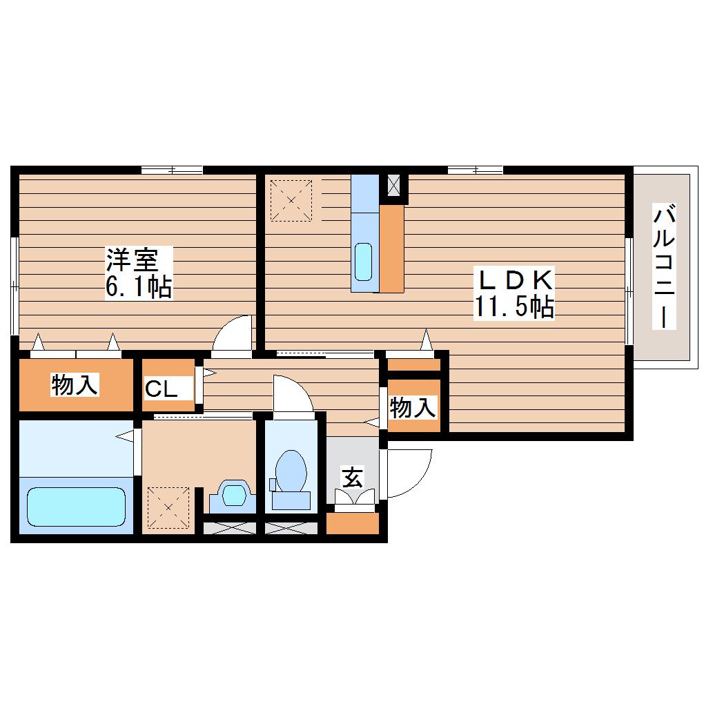 ロイヤルビレッジ D(1LDK/2階)の間取り写真