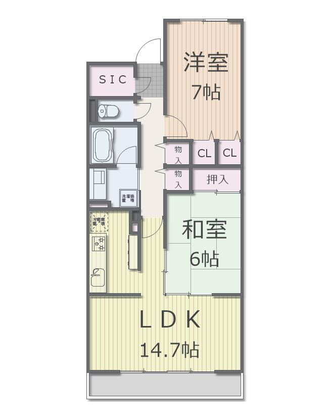 アンビックス小山 グランテムスクエア(2LDK/9階)の間取り写真