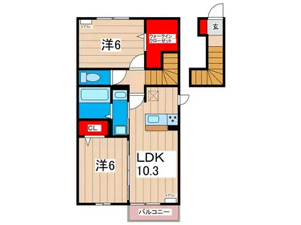 シスモンスII(2LDK/2階)の間取り写真