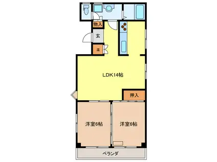 レジデンスイワタ(2LDK/3階)の間取り写真