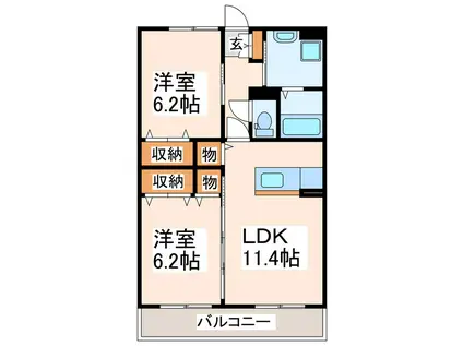 コンフォート菊池(2LDK/3階)の間取り写真