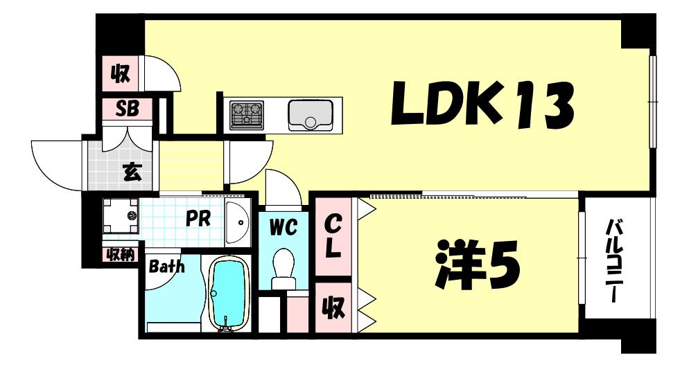 カサベラ異人館山本通(1LDK/4階)の間取り写真