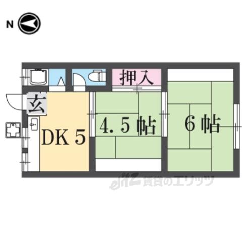 若草荘A(2DK/2階)の間取り写真