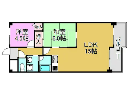 第5大原マンション(2LDK/4階)の間取り写真