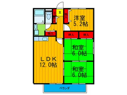 アンド・ユー交野B 4棟(3LDK/1階)の間取り写真