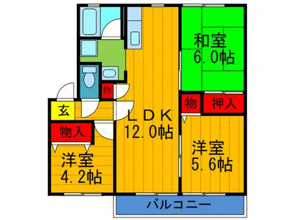 シスネ木本B 5棟(3LDK/2階)の間取り写真