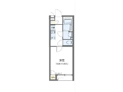クレイノオカムラハイツ6(1K/2階)の間取り写真