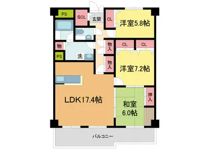 清香マンション(3LDK/2階)の間取り写真
