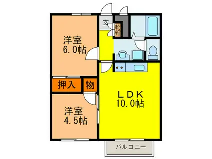 ウッディーパル(2LDK/2階)の間取り写真