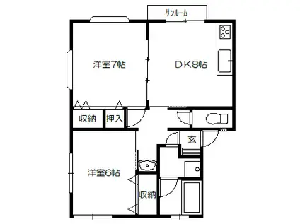 カーサ・ピノ(2DK/2階)の間取り写真