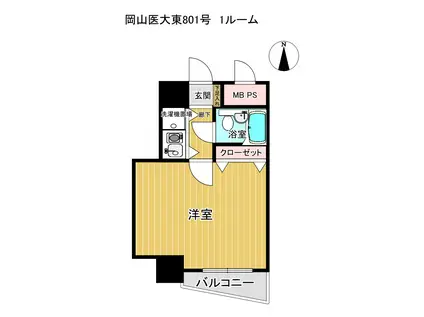 ライオンズマンション岡山医大東(ワンルーム/8階)の間取り写真