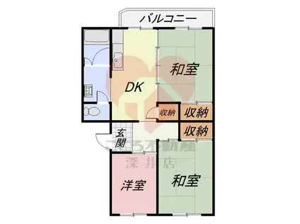 スマリオ熊取B団地4棟(3DK/4階)の間取り写真