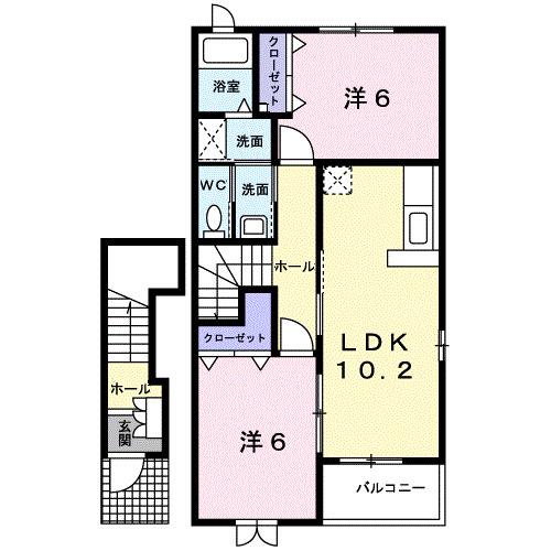 ヴィラージュIV(2LDK/2階)の間取り写真