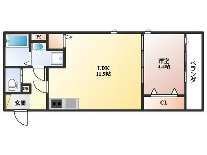 シャトーライフ蛍池(1LDK/3階)の間取り写真